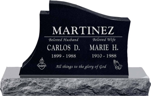 36 inch x 6 inch x 24 inch Princeton Upright Headstone polished all sides with 48 inch Base in Imperial Black