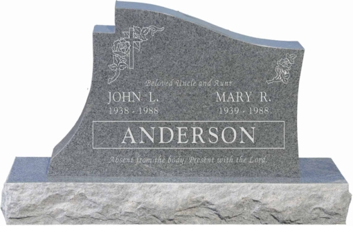 36 inch x 6 inch x 24 inch Princeton Upright Headstone polished all sides with 48 inch Base in Imperial Grey