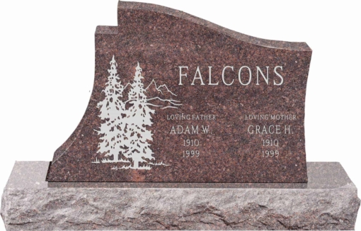 36 inch x 6 inch x 24 inch Princeton Upright Headstone polished all sides with 48 inch Base in Mahogany