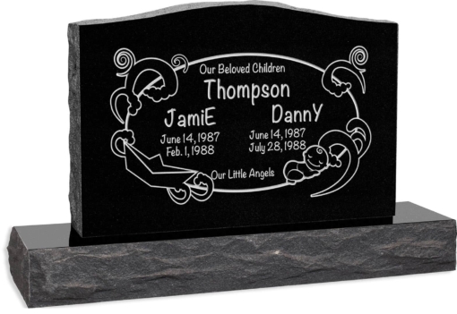 36 inch x 6 inch x 24 inch Serp Top Upright Headstone polished front and back with 48 inch Base in Imperial Black with design AS-004