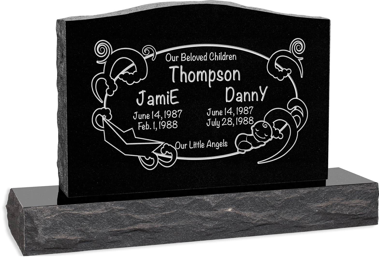 36inch_x_6inch_x_24inch_Serp_Top_Upright_Headstone_polished_front_and_back_with_48inch_Base_in_Imperial_Black_with_design_AS-004 36 inch x 6 inch x 24 inch Serp Top Upright Headstone polished front and back with 48 inch Base in Imperial Black with design AS-004