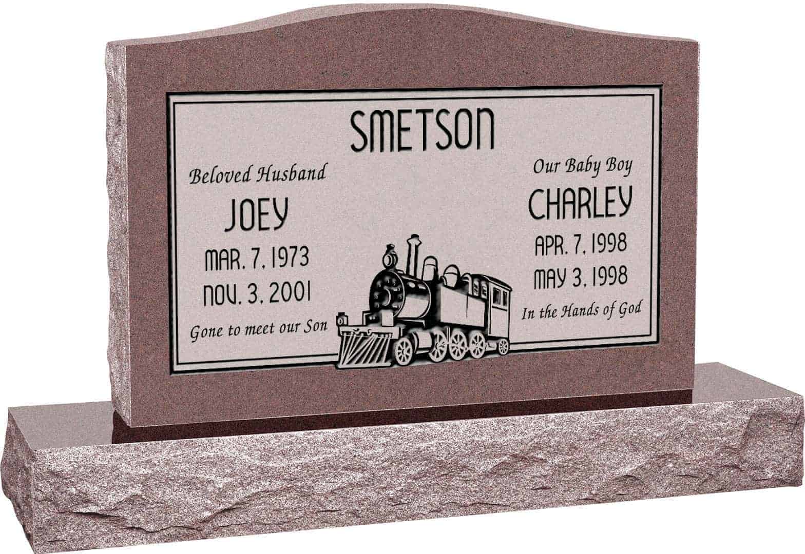 36inch_x_6inch_x_24inch_Serp_Top_Upright_Headstone_polished_top_front_and_back_with_48inch_Base_in_Desert_Pink_with_design_SD-612_Sanded_Panel 36 inch x 6 inch x 24 inch Serp Top Upright Headstone polished top front and back with 48 inch Base in Desert Pink with design SD-612 Sanded Panel