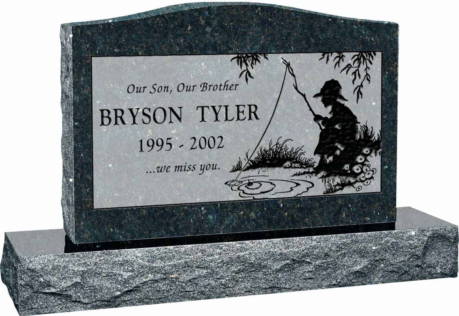 36inch_x_6inch_x_24inch_Serp_Top_Upright_Headstone_polished_top_front_and_back_with_48inch_Base_in_Emerald_Pearl_with_design_SD-608_Sanded_Panel 36 inch x 6 inch x 24 inch Serp Top Upright Headstone polished top front and back with 48 inch Base in Emerald Pearl with design SD-608