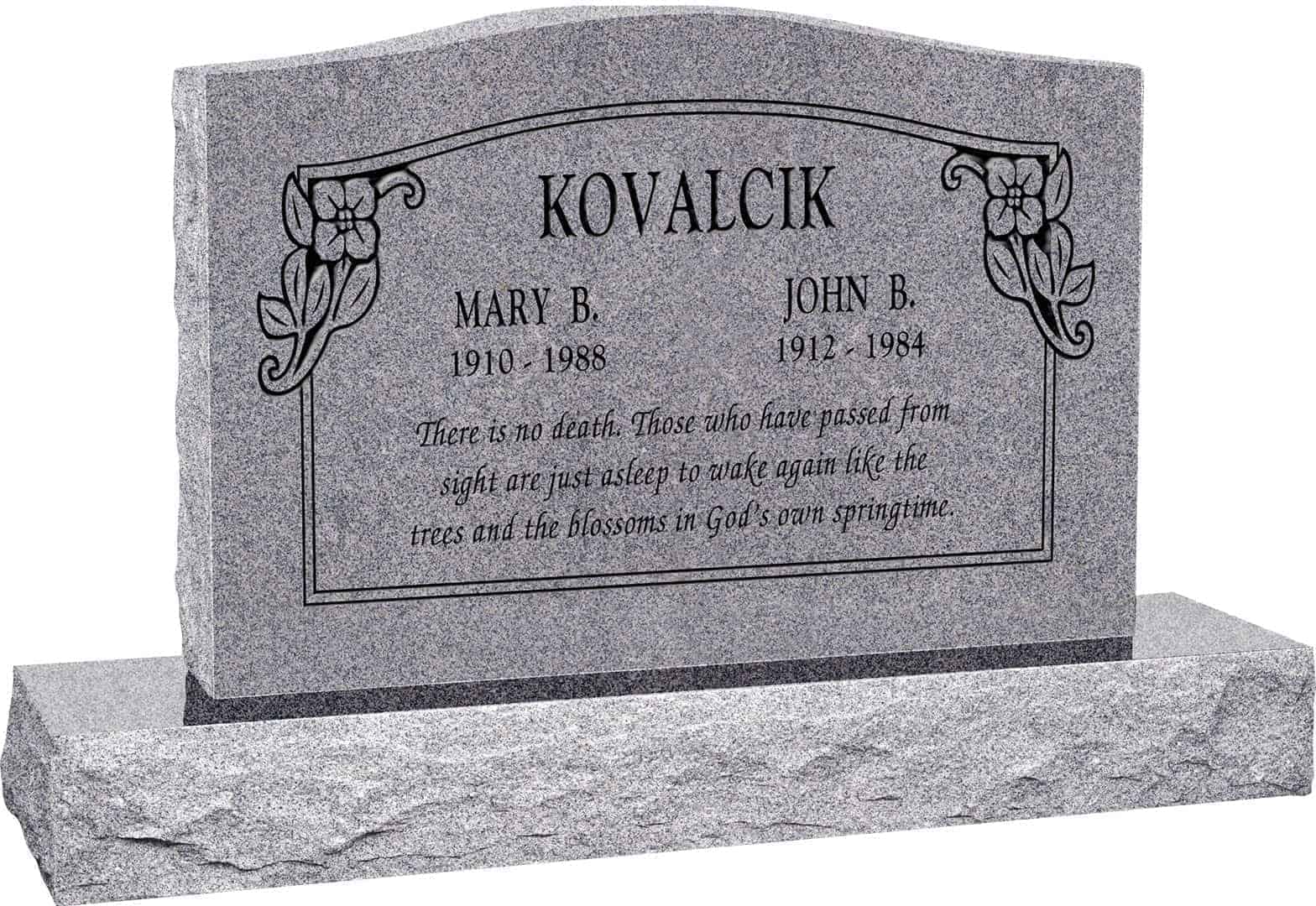 36inch_x_6inch_x_24inch_Serp_Top_Upright_Headstone_polished_top_front_and_back_with_48inch_Base_in_Grey_with_design_SD-114 36 inch x 6 inch x 24 inch Serp Top Upright Headstone polished top front and back with 48 inch Base in Grey with design SD-114