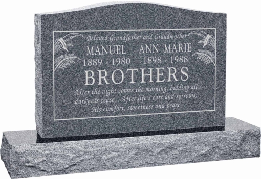 36 inch x 6 inch x 24 inch Serp Top Upright Headstone polished top front and back with 48 inch Base in Imperial Grey with design T-10