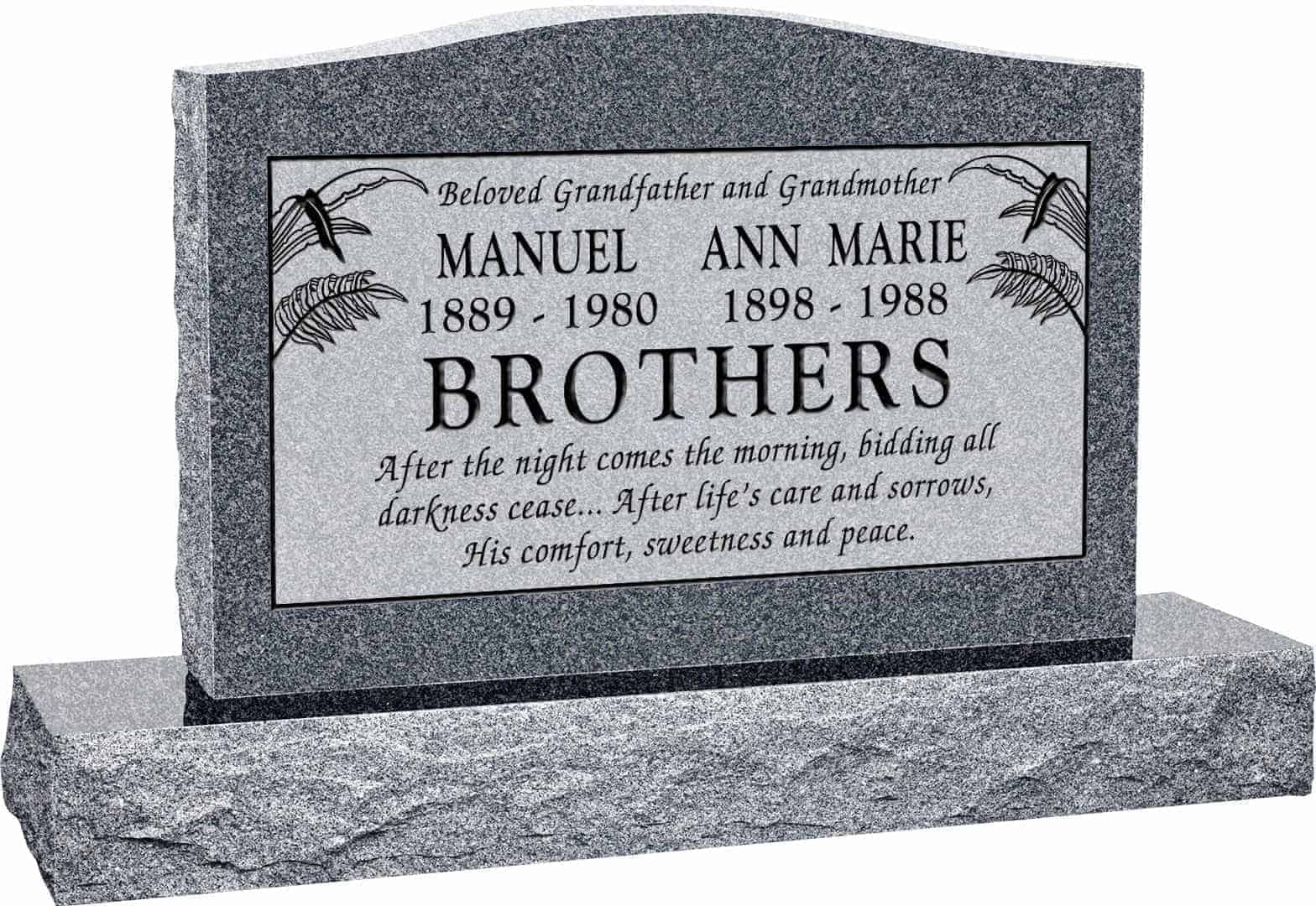 36inch_x_6inch_x_24inch_Serp_Top_Upright_Headstone_polished_top_front_and_back_with_48inch_Base_in_Imperial_Grey_with_design_T-10_Sanded_Panel 36 inch x 6 inch x 24 inch Serp Top Upright Headstone polished top front and back with 48 inch Base in Imperial Grey with design T-10 Sanded Panel