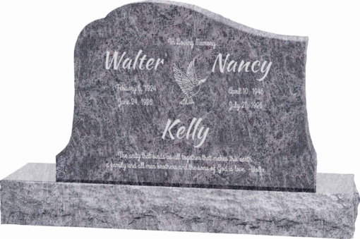 36inch x 6inch x 24inch Solitude Upright Headstone polished all sides with 48inch Base in Bahama Blue