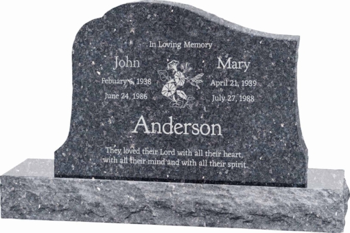 36inch x 6inch x 24inch Solitude Upright Headstone polished all sides with 48inch Base in Blue Pearl