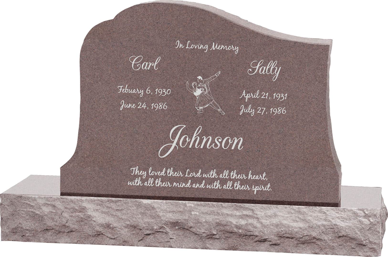 36inch_x_6inch_x_24inch_Solitude_Upright_Headstone_polished_all_sides_with_48inch_Base_in_Desert_Pink_with_design_1 36inch x 6inch x 24inch Solitude Upright Headstone polished all sides with 48inch Base in Desert Pink