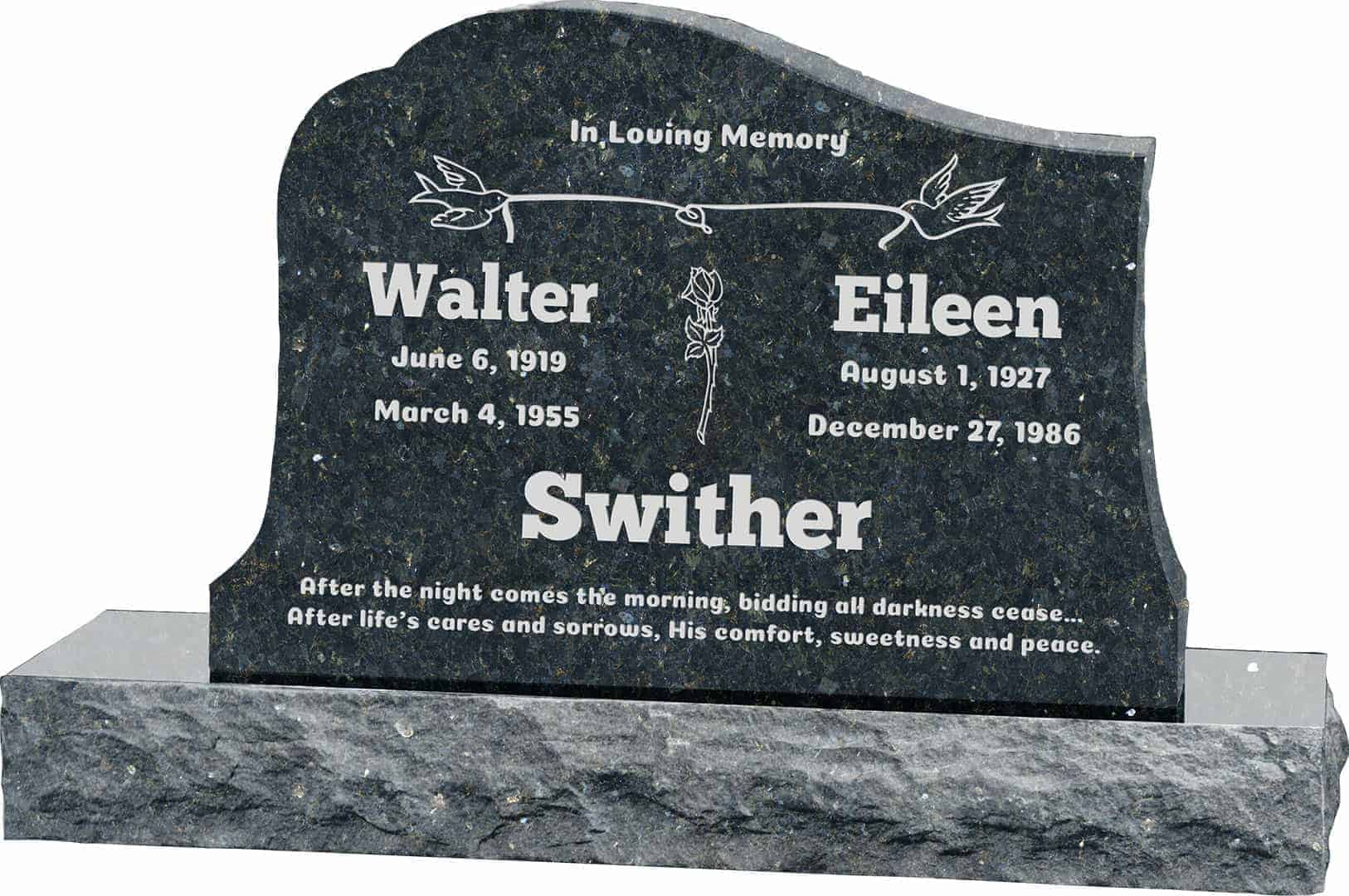 36inch_x_6inch_x_24inch_Solitude_Upright_Headstone_polished_all_sides_with_48inch_Base_in_Emerald_Pearl_with_design_1 36inch x 6inch x 24inch Solitude Upright Headstone polished all sides with 48inch Base in Emerald Pearl