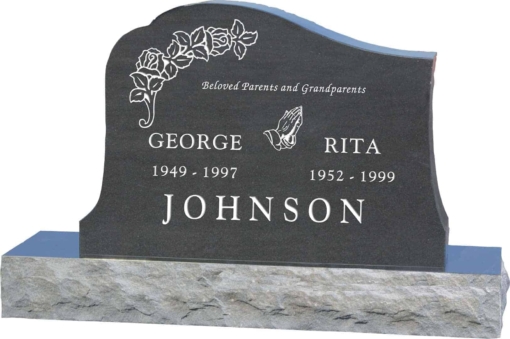 36inch x 6inch x 24inch Solitude Upright Headstone polished all sides with 48inch Base in Imperial Black