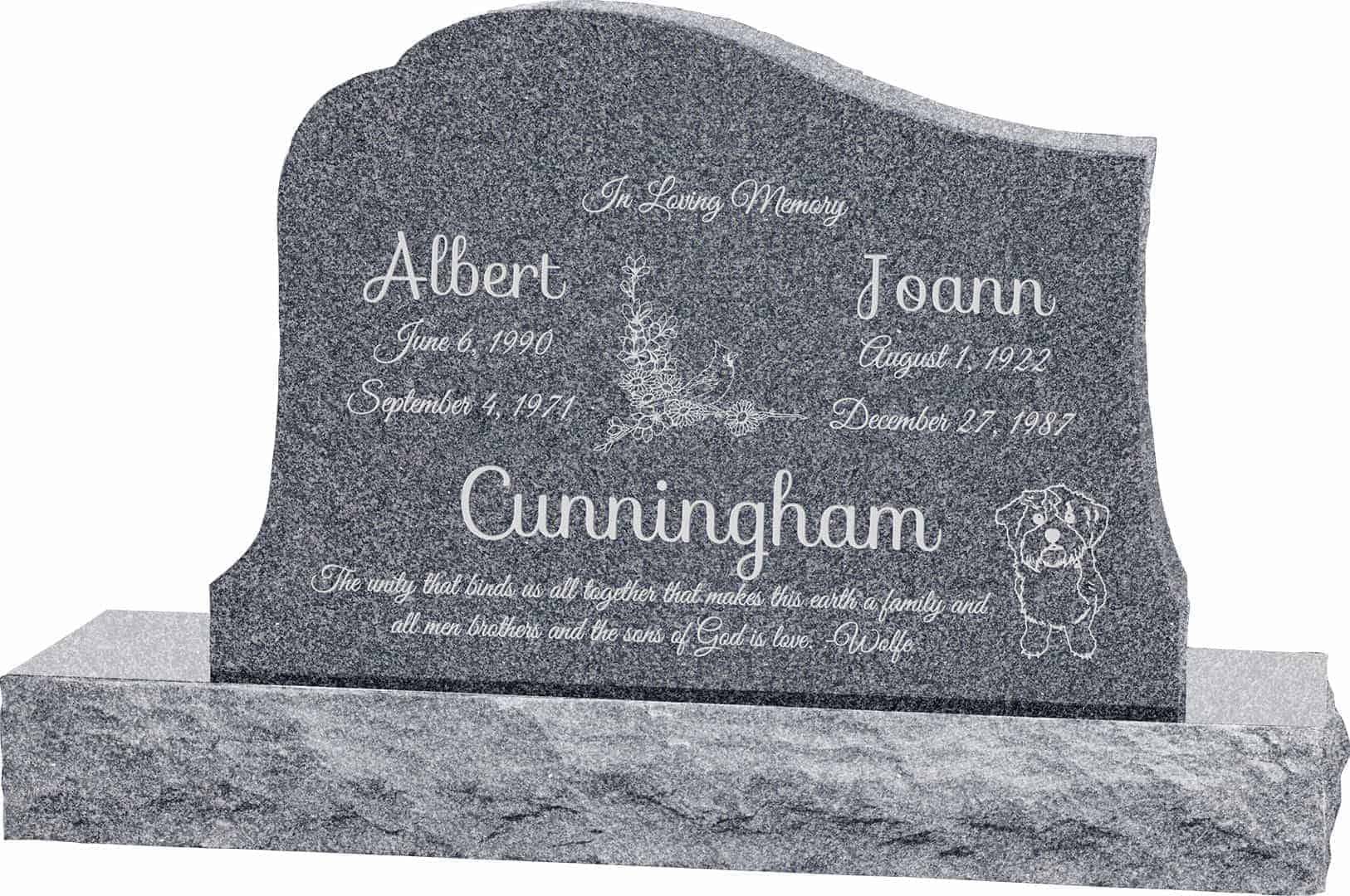 36inch_x_6inch_x_24inch_Solitude_Upright_Headstone_polished_all_sides_with_48inch_Base_in_Imperial_Grey_with_design_1 36inch x 6inch x 24inch Solitude Upright Headstone polished all sides with 48inch Base in Imperial Grey