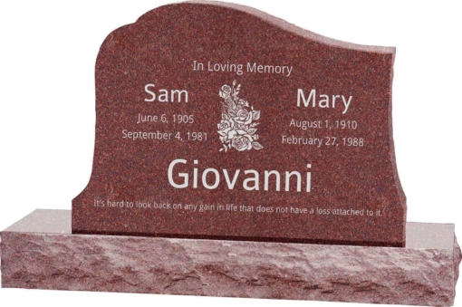 36inch x 6inch x 24inch Solitude Upright Headstone polished all sides with 48inch Base in Imperial Red