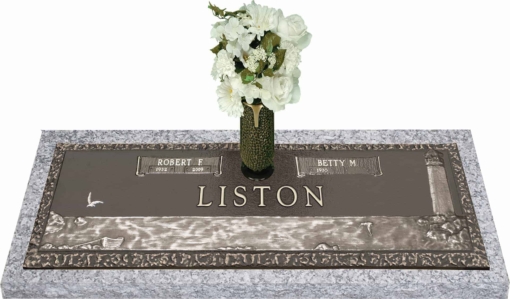 36x13 Dark Bronze Coastal Scene with Granite Base and Vase Front Perspective