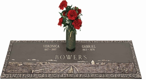 36x13 Dark Bronze Prairie Scene and Vase Front Perspective