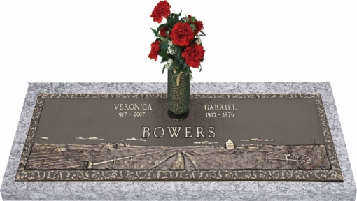 36x13 Dark Bronze Prairie Scene with Granite Base and Vase Front Perspective