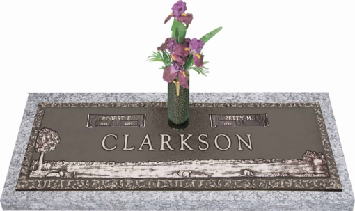 36x13 Dark Bronze Ranch Scene with Granite Base and Vase Front Perspective