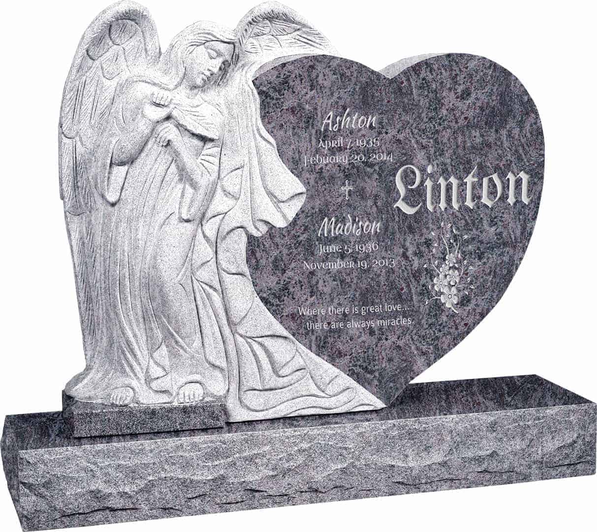 40inch_x_8inch_x_33inch_Leaning_Angel_Heart_Upright_Headstone_polished_all_sides_with_48inch_Base_in_Bahama_Blue_with_design_1