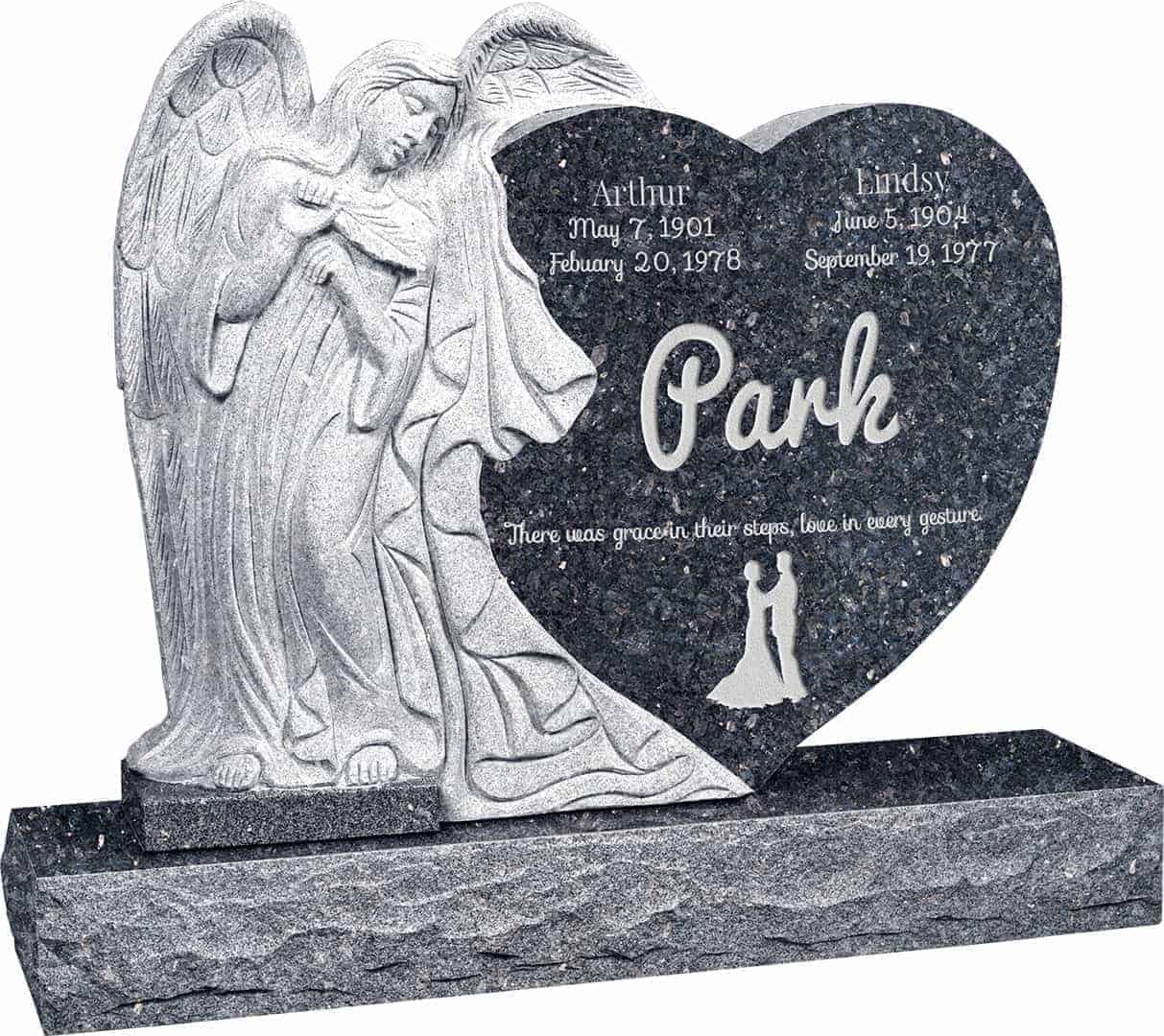 40inch_x_8inch_x_33inch_Leaning_Angel_Heart_Upright_Headstone_polished_all_sides_with_48inch_Base_in_Blue_Pearl_with_design_1