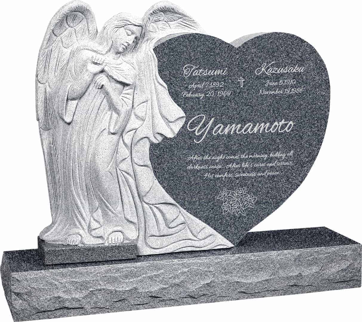 40inch_x_8inch_x_33inch_Leaning_Angel_Heart_Upright_Headstone_polished_all_sides_with_48inch_Base_in_Imperial_Grey_with_design_1 40 inch x 8 inch x 33 inch Leaning Angel Heart Upright Headstone polished all sides with 48 inch Base in Imperial Grey