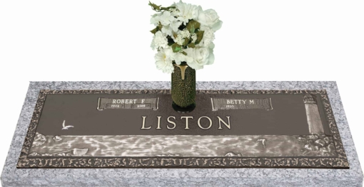 44x14 Dark Bronze Coastal Scene with Granite Base and Vase Front Perspective