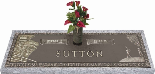 44x14 Dark Bronze Golf Scene with Granite Base and Vase Front Perspective