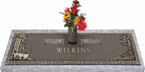 44x14 Dark Bronze Nature Scene with Granite Base and Vase Front Perspective