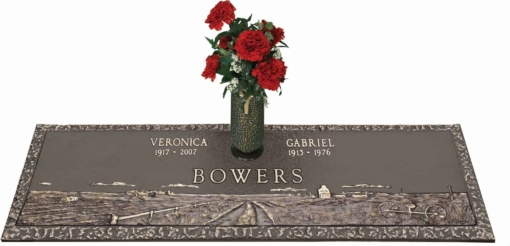 44x14 Dark Bronze Prairie Scene and Vase Front Perspective