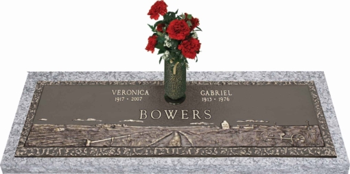 44x14 Dark Bronze Prairie Scene with Granite Base and Vase Front Perspective