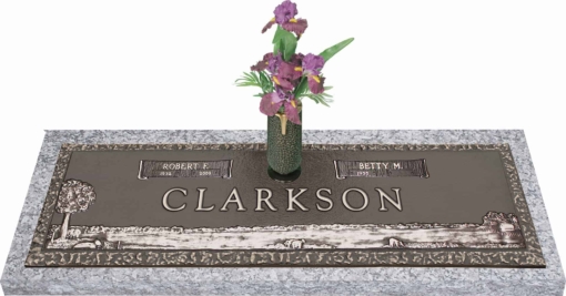 44x14 Dark Bronze Ranch Scene with Granite Base and Vase Front Perspective