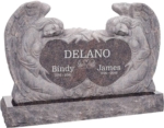 50 inch x 8 inch x 30 inch Double Angels and Hearts Upright Headstone polished all sides with 60 inch Base in Himalayan