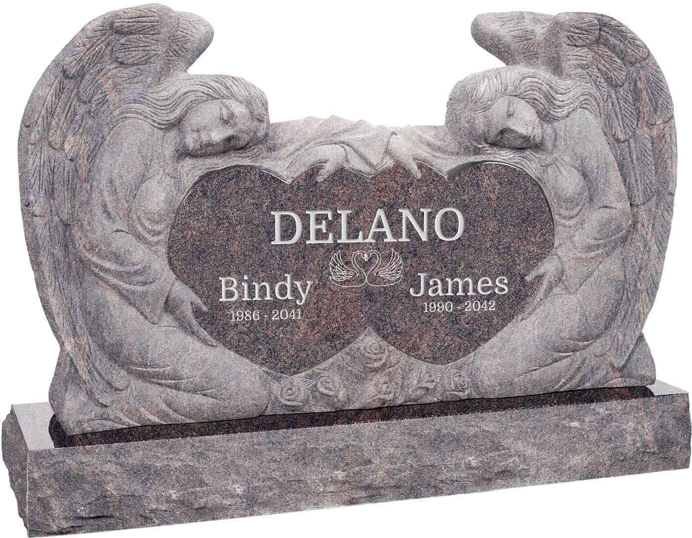 50inch_x_8inch_x_30inch_Double_Angels_and_Hearts_Upright_Headstone_polished_all_sides_with_60inch_Base_in_Himalayan_with_design_1 50 inch x 8 inch x 30 inch Double Angels and Hearts Upright Headstone polished all sides with 60 inch Base in Himalayan