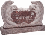 50 inch x 8 inch x 30 inch Double Angels and Hearts Upright Headstone polished all sides with 60 inch Base in Mahogany