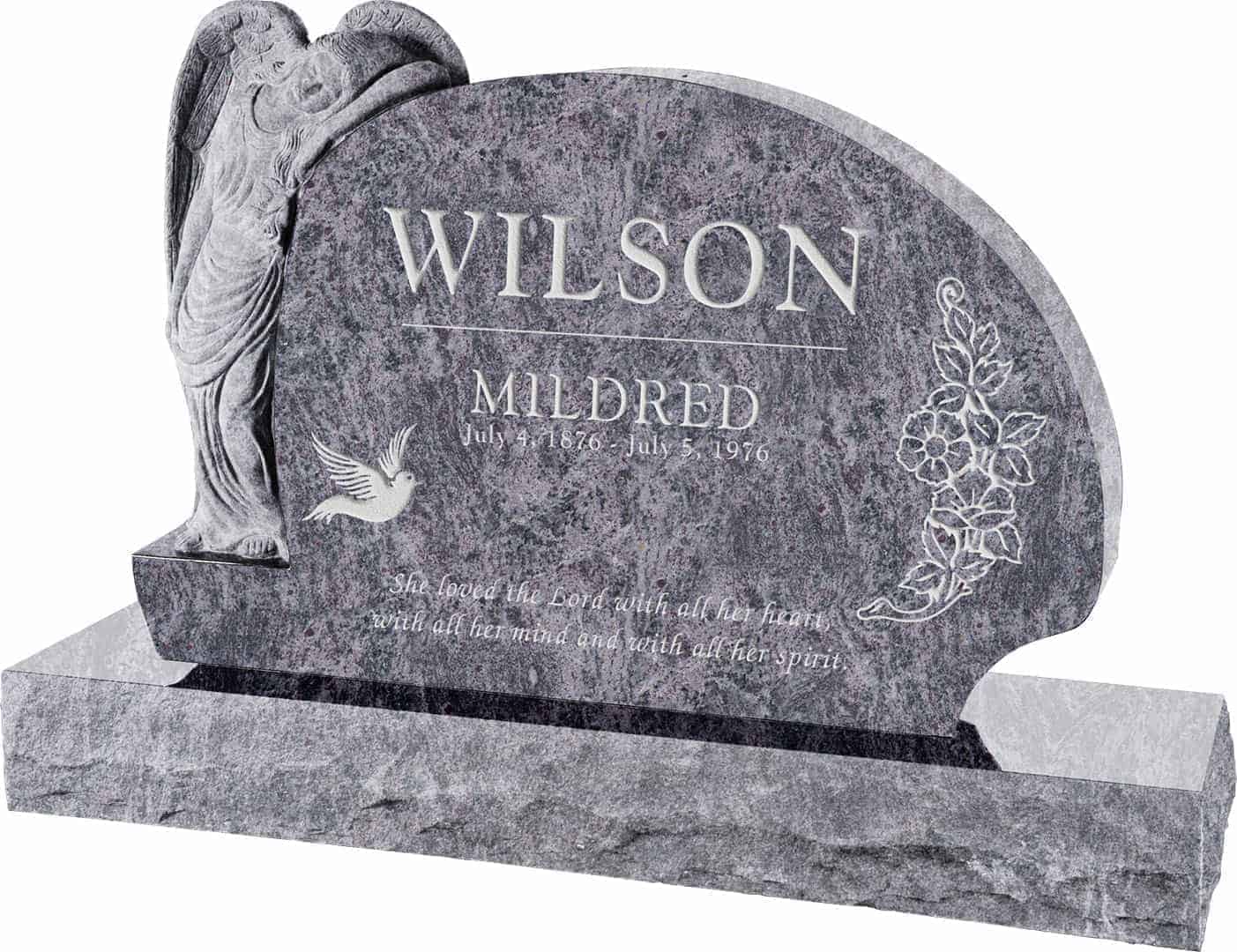 54inch_x_8inch_x_36inch_Resting_Angel_Upright_Headstone_polished_all_sides_with_66inch_Base_in_Bahama_Blue_with_design_1 54 inch x 8 inch x 36 inch Resting Angel Upright Headstone polished all sides with 66 inch Base in Bahama Blue