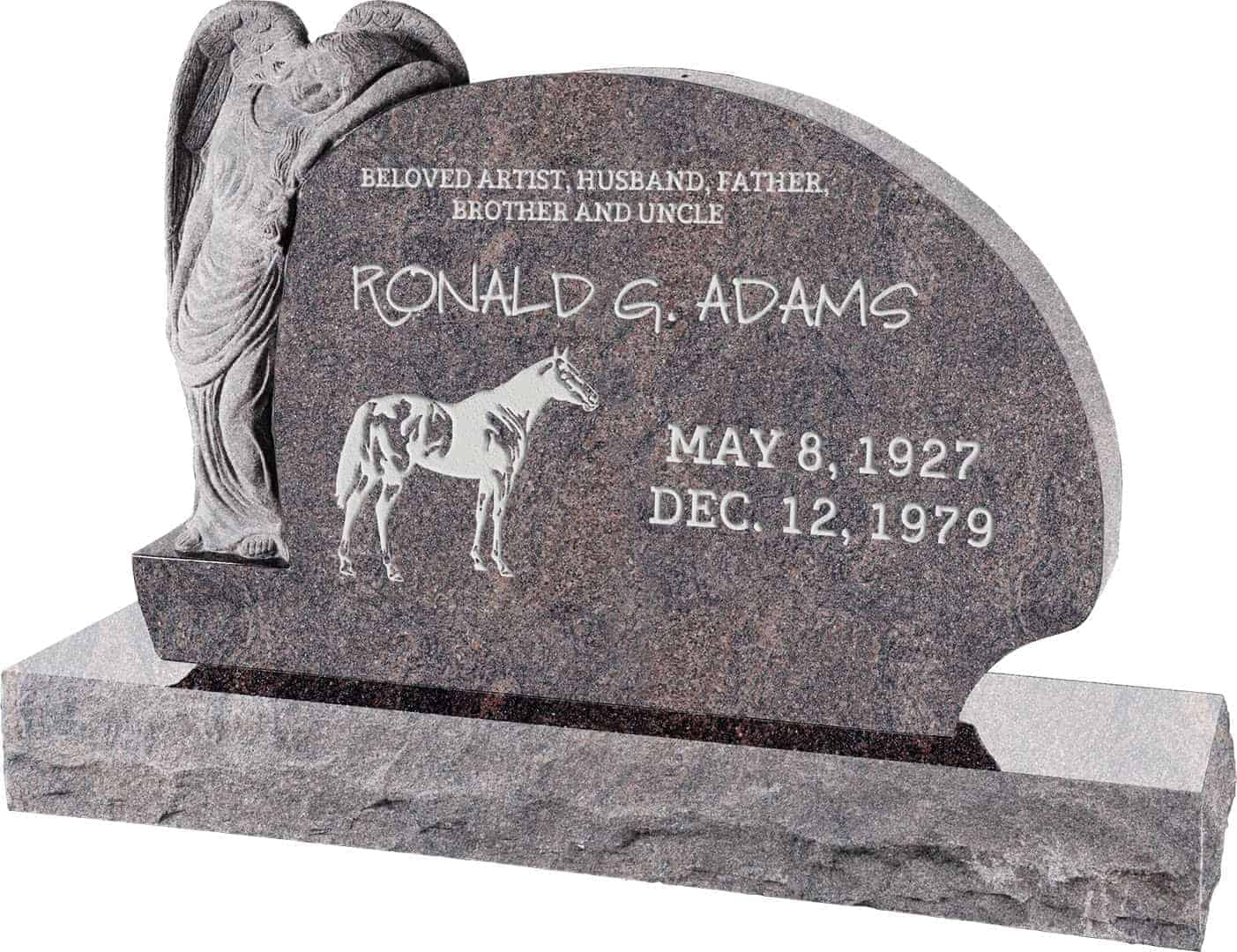 54inch_x_8inch_x_36inch_Resting_Angel_Upright_Headstone_polished_all_sides_with_66inch_Base_in_Himalayan_with_design_1 54 inch x 8 inch x 36 inch Resting Angel Upright Headstone polished all sides with 66 inch Base in Himalayan