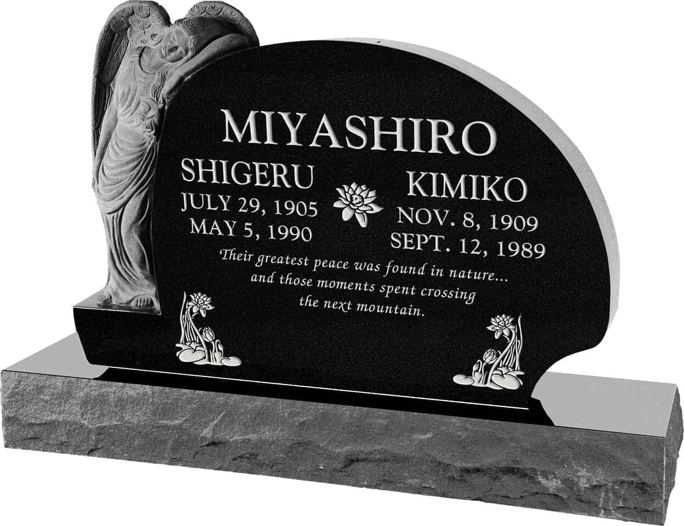 54inch_x_8inch_x_36inch_Resting_Angel_Upright_Headstone_polished_all_sides_with_66inch_Base_in_Imperial_Black_with_design_1 54 inch x 8 inch x 36 inch Resting Angel Upright Headstone polished all sides with 66 inch Base in Imperial Black