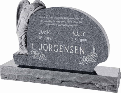 54 inch x 8 inch x 36 inch Resting Angel Upright Headstone polished all sides with 66 inch Base in Imperial Grey