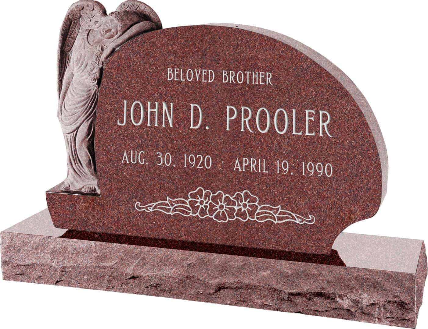 54inch_x_8inch_x_36inch_Resting_Angel_Upright_Headstone_polished_all_sides_with_66inch_Base_in_Imperial_Red_with_design_1 54 inch x 8 inch x 36 inch Resting Angel Upright Headstone polished all sides with 66 inch Base in Imperial Red