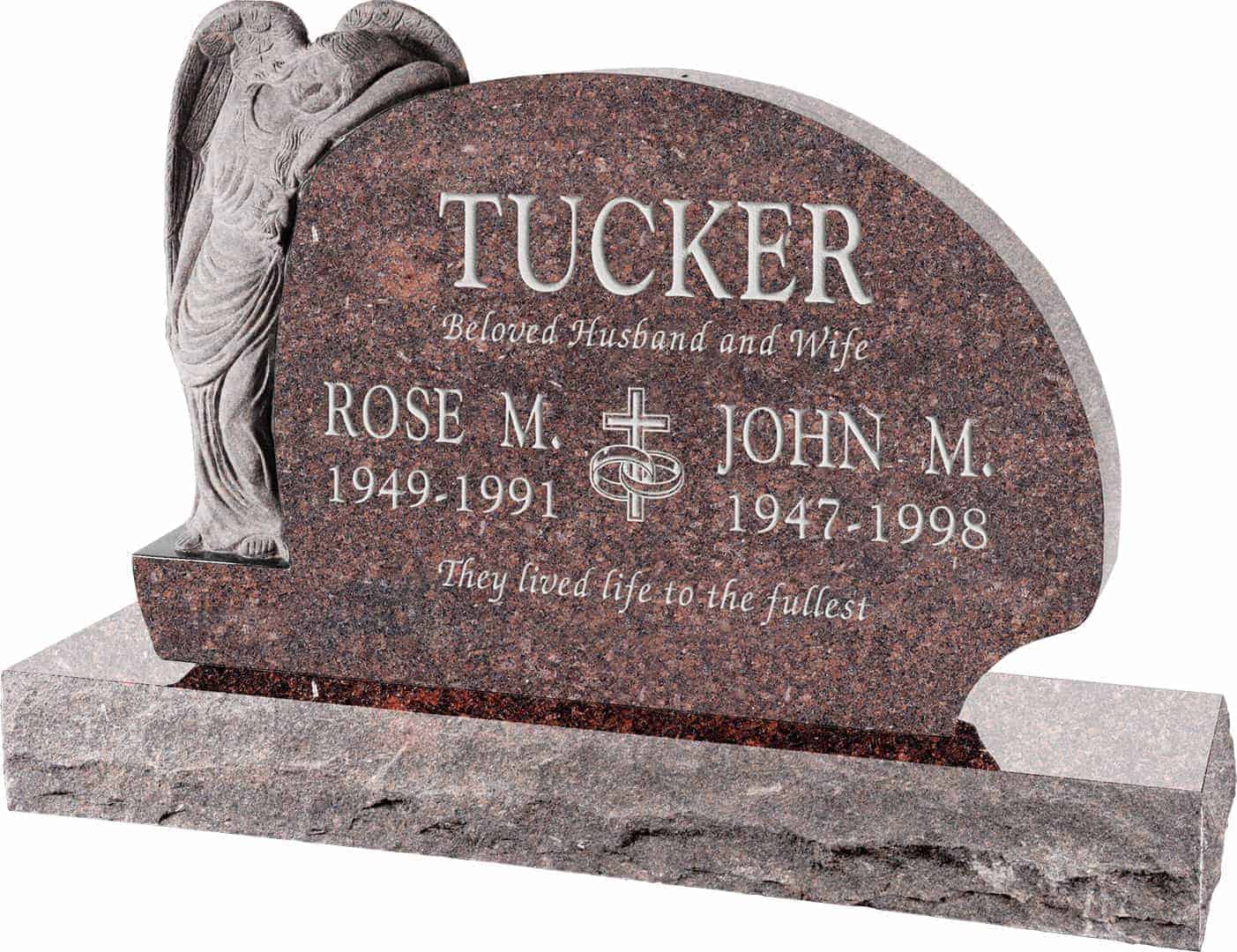 54inch_x_8inch_x_36inch_Resting_Angel_Upright_Headstone_polished_all_sides_with_66inch_Base_in_Mahogany_with_design_1 54 inch x 8 inch x 36 inch Resting Angel Upright Headstone polished all sides with 66 inch Base in Mahogany