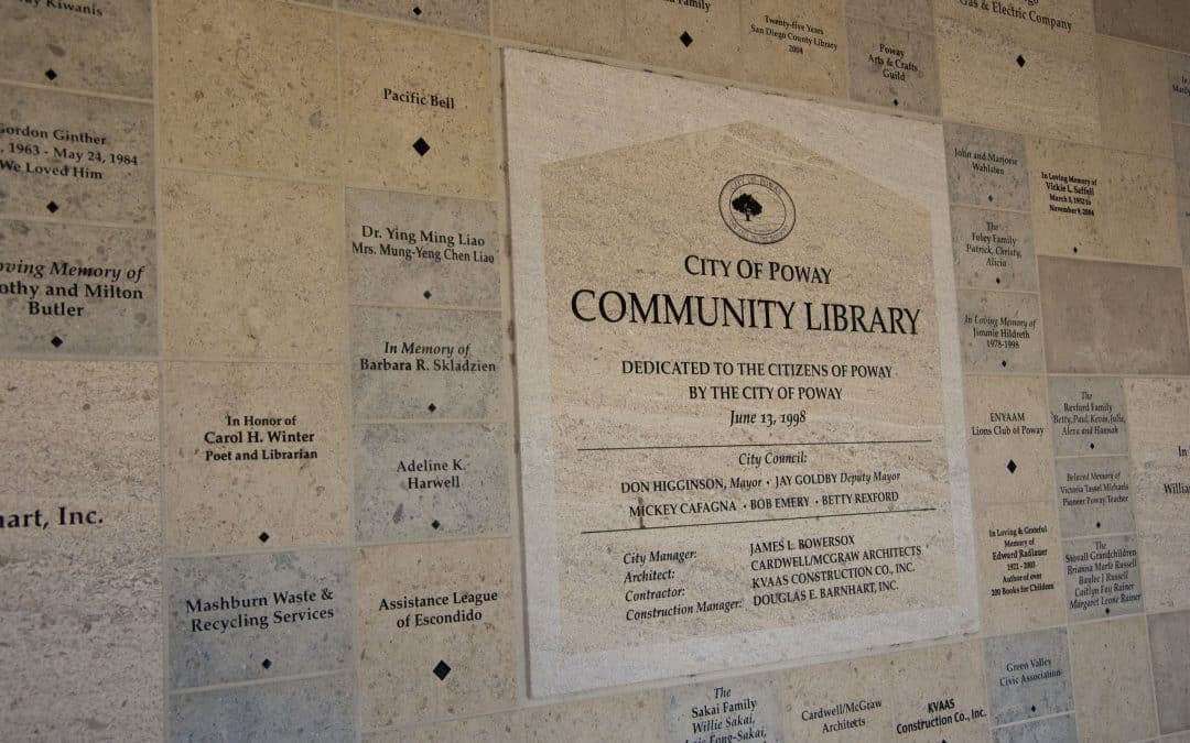 City of Poway Library donor wall