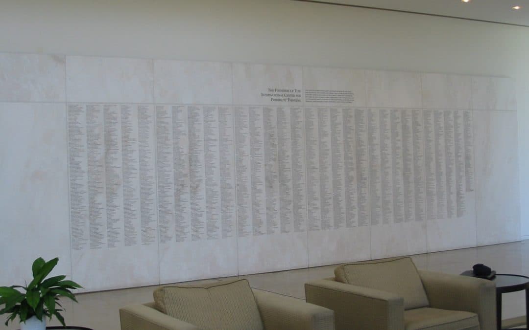 Crystal Cathedral white marble donor wall