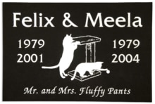 Rectangle-2-Pet-Memorial-in-Imperial-Black-(PMnnnBK) with cat tree design Rectangle-2-Pet-Memorial-in-Imperial-Black-(PMnnnBK) with cat tree design